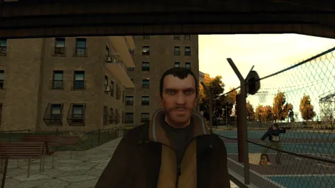 Niko walks through a park.