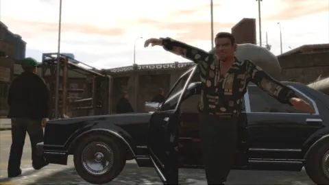 Roman gets out of a car
