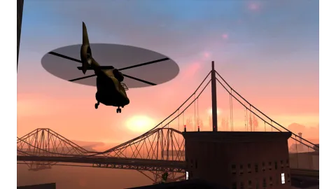 A Heli Flies Towards The Countryside