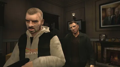 Men look on while Niko thinks