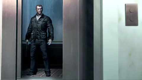 Niko on an elevator