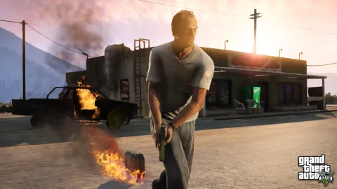 Trevor lights up a pickup truck