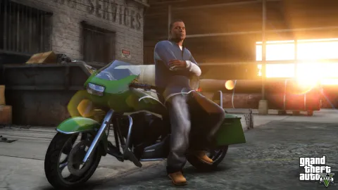 Franklin chillin' with a green motorcycle