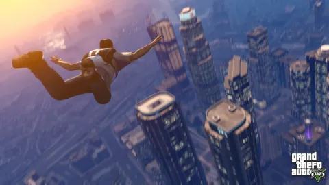 Trevor skydiving into Downtown Los Santos