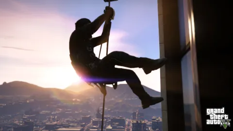 Michael rappels down