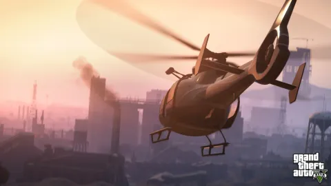 The helicopter heads out