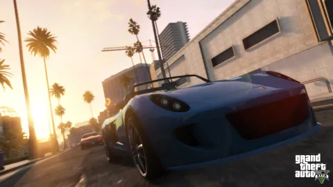 Cruising in a blue sports car
