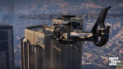 Approaching the target building in the helicopter