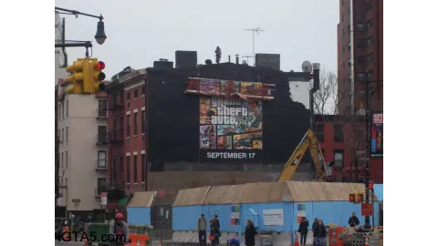 GTA V Cover Art Ad in NYC Being Painted 5