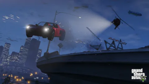 Red car runs off the highway