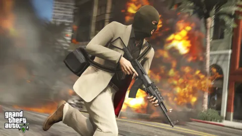 Masked Michael with an assault rifle