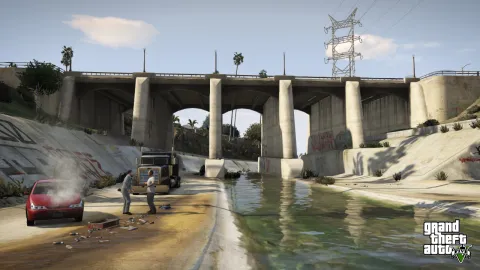 Car trouble in the flood channel