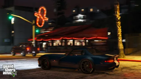 Blue Banshee driving at night