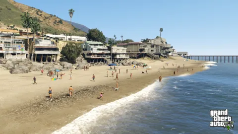Beach houses on a nice day