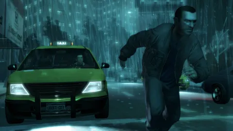 Nikorunning though the rain of Liberty City.