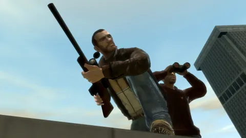 Niko and Little Jacob are about to shoot someone.