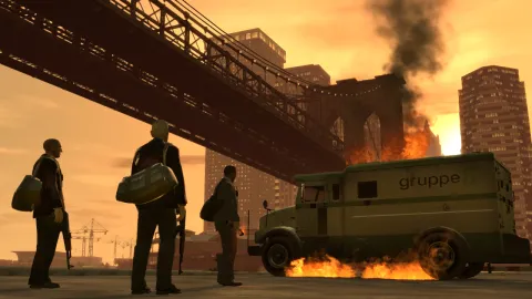 Niko torches an armored car.