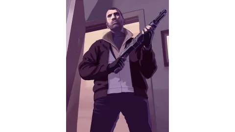 Niko standing with a shotgun.