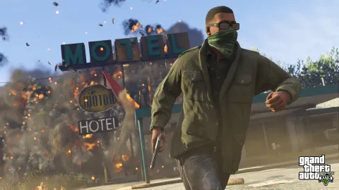 Franklin leaving the motel with a bang