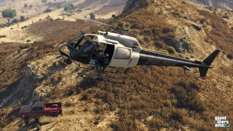 Cops chasing a truck through the desert