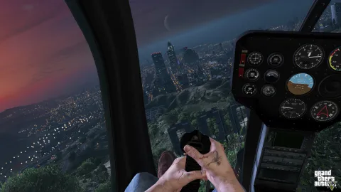 (First-person) Early morning flight over the city