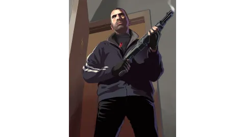 Niko standing with a smoking shotgun.