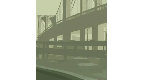 Artwork showing a bridge.
