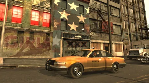 A Taxi Drives Past A Sex Shop