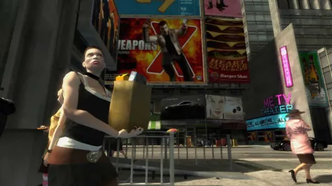 A woman carries her groceries.