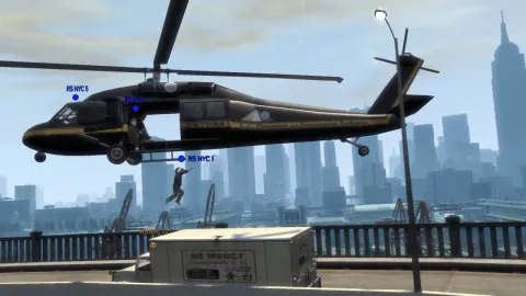Jumping onto the truck.