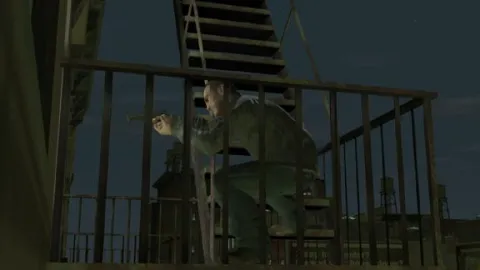 Niko on a fire escape.