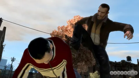 Niko stomping on a guy.