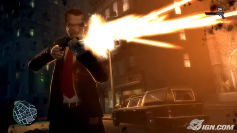 Niko blastin his shotgun.