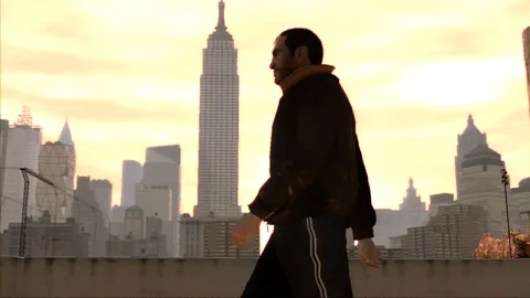 The skyline lights up the background.