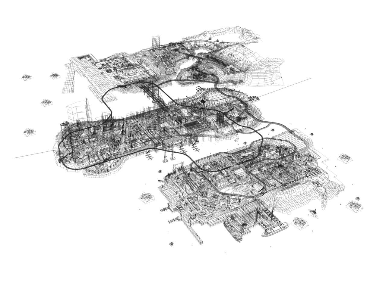Liberty City Wireframe Render