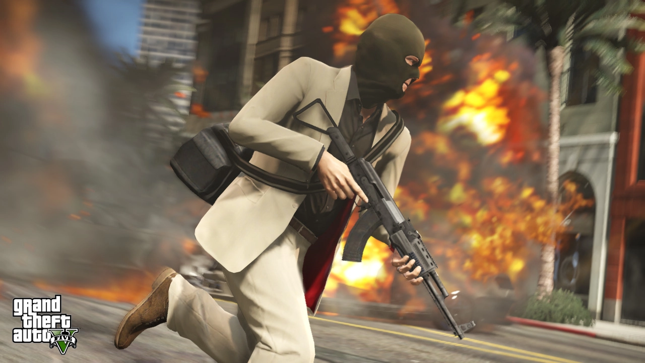 Masked Michael with an assault rifle