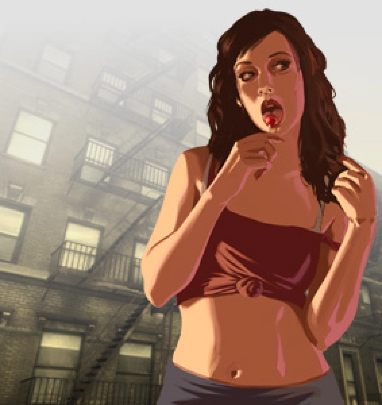 A girl licks a lolly.