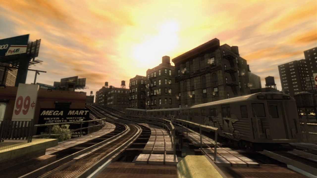 A train heads along some elevated tracks.