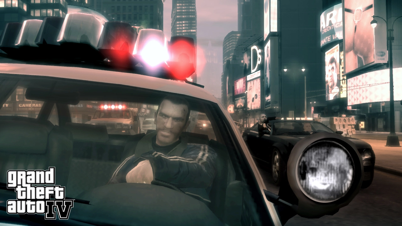 Niko in a police car.