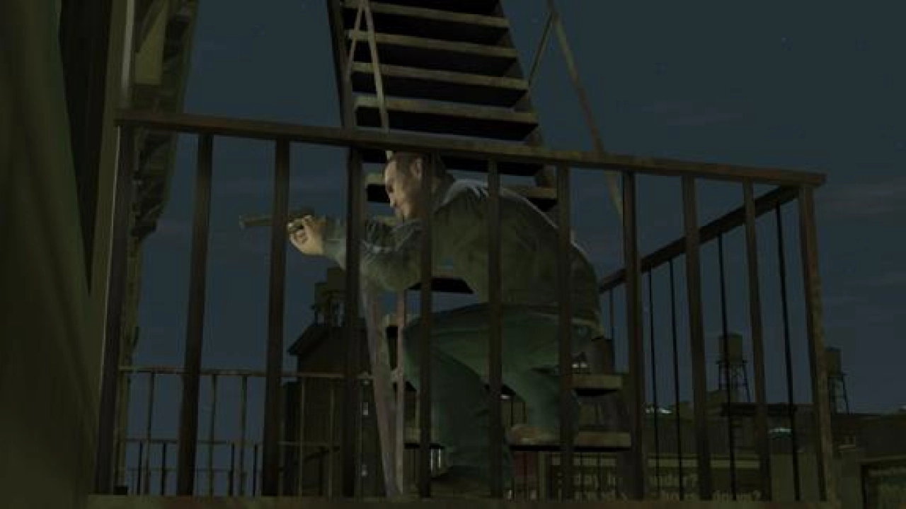 Niko on a fire escape.