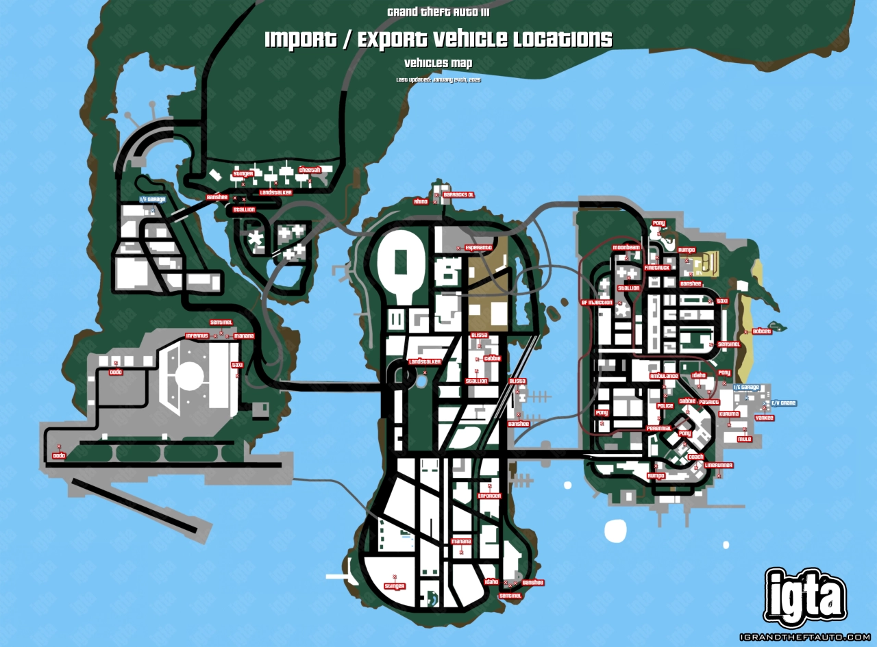 GTA 3 Import Export Vehicles Map