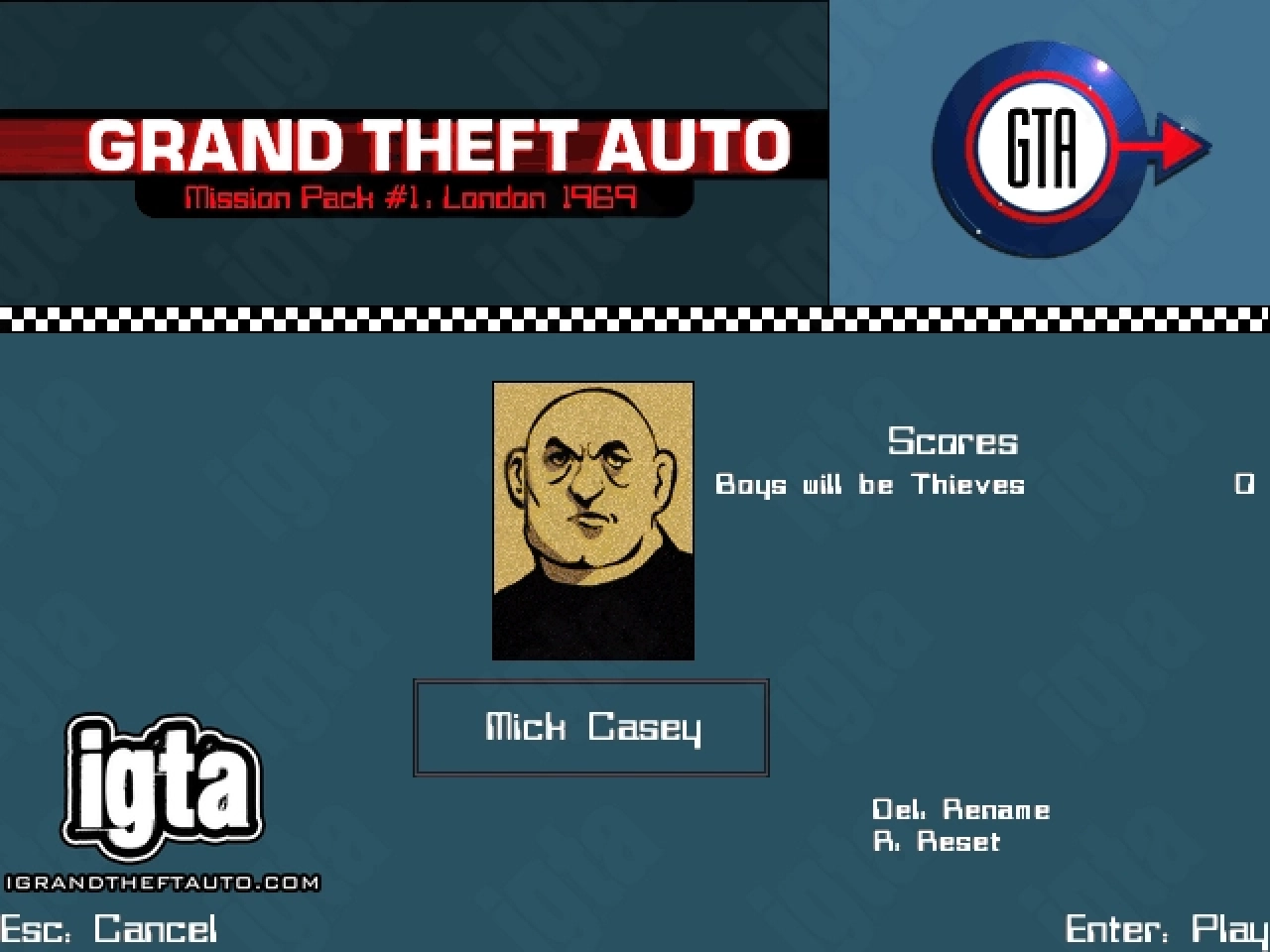GTA London 1969 Character Mick Casey Menu