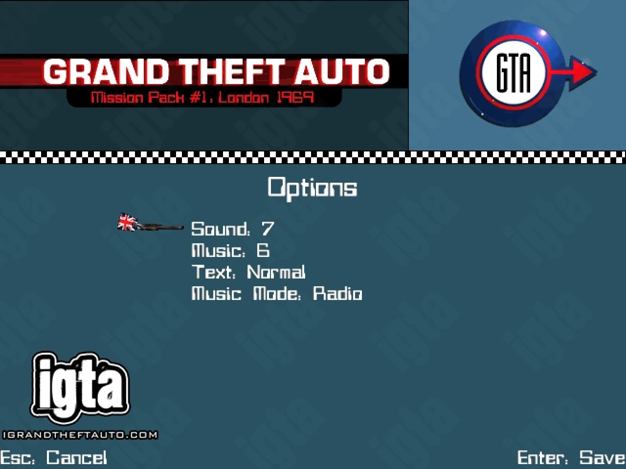 GTA London 1969 Options Menu