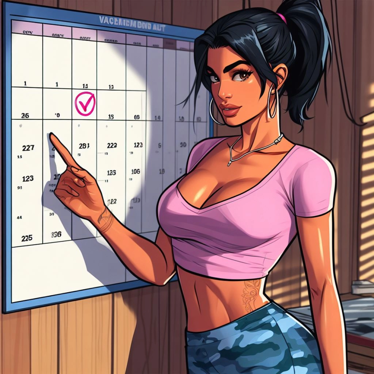 Lucia Pointing At The Release Date (AI Generated By Psy)