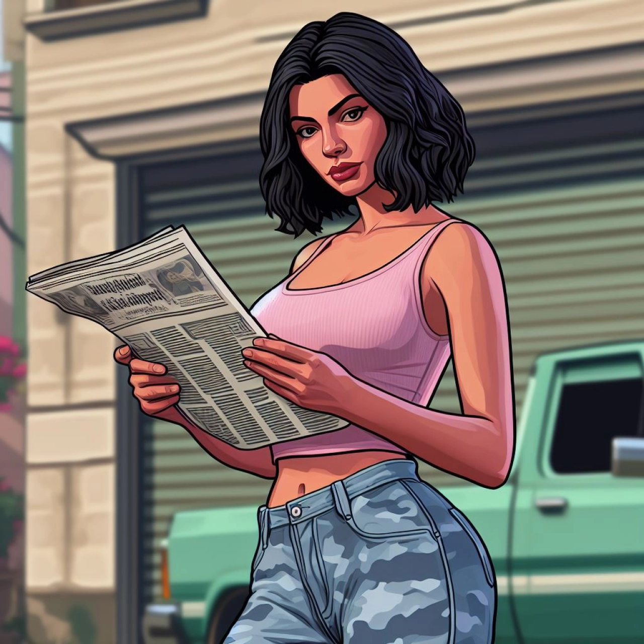 Lucia Holding a Newspaper (AI Generated By Psy)