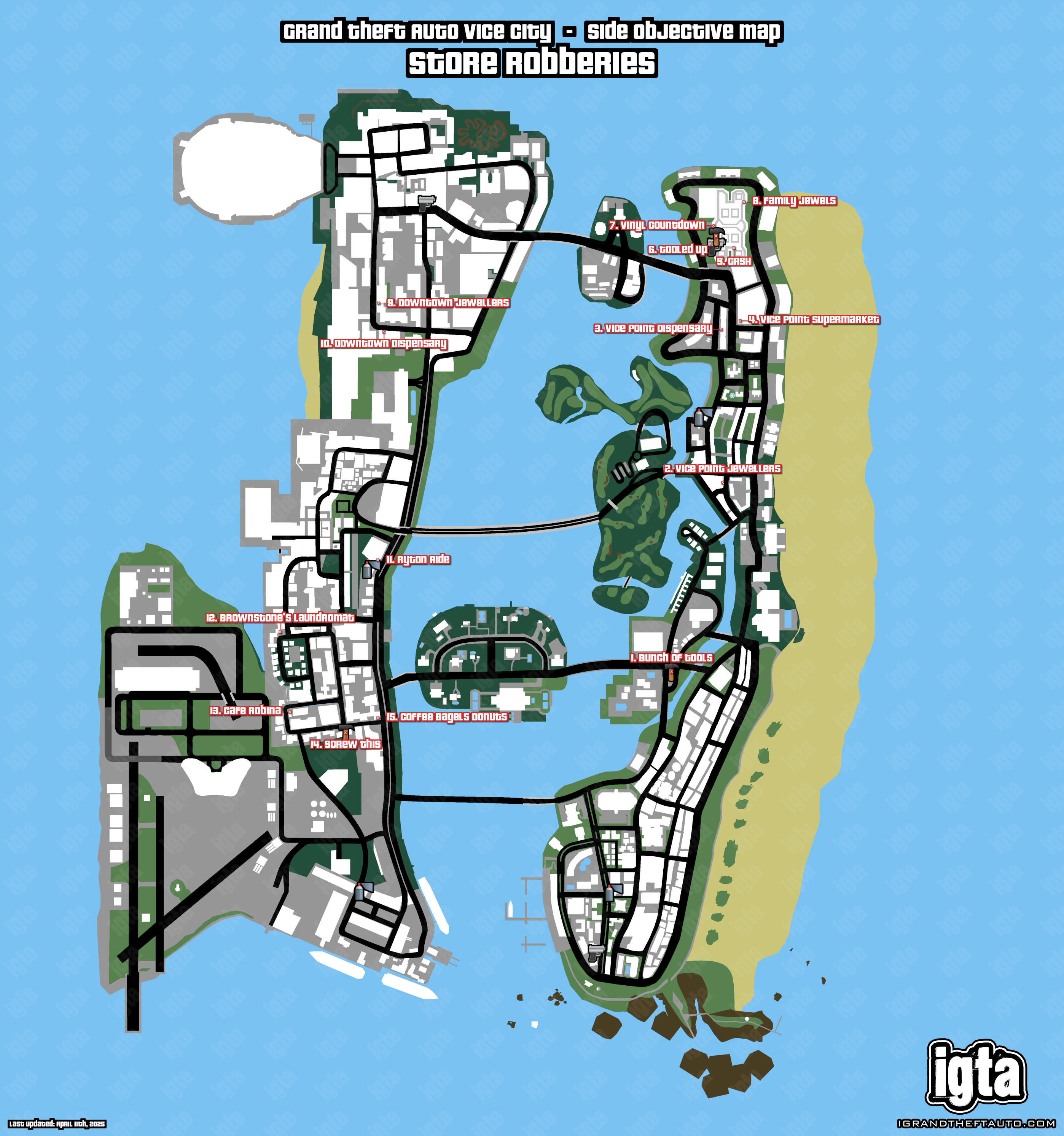 GTA Vice City Store Robberies Map GTA Vice City Store Robberies Map