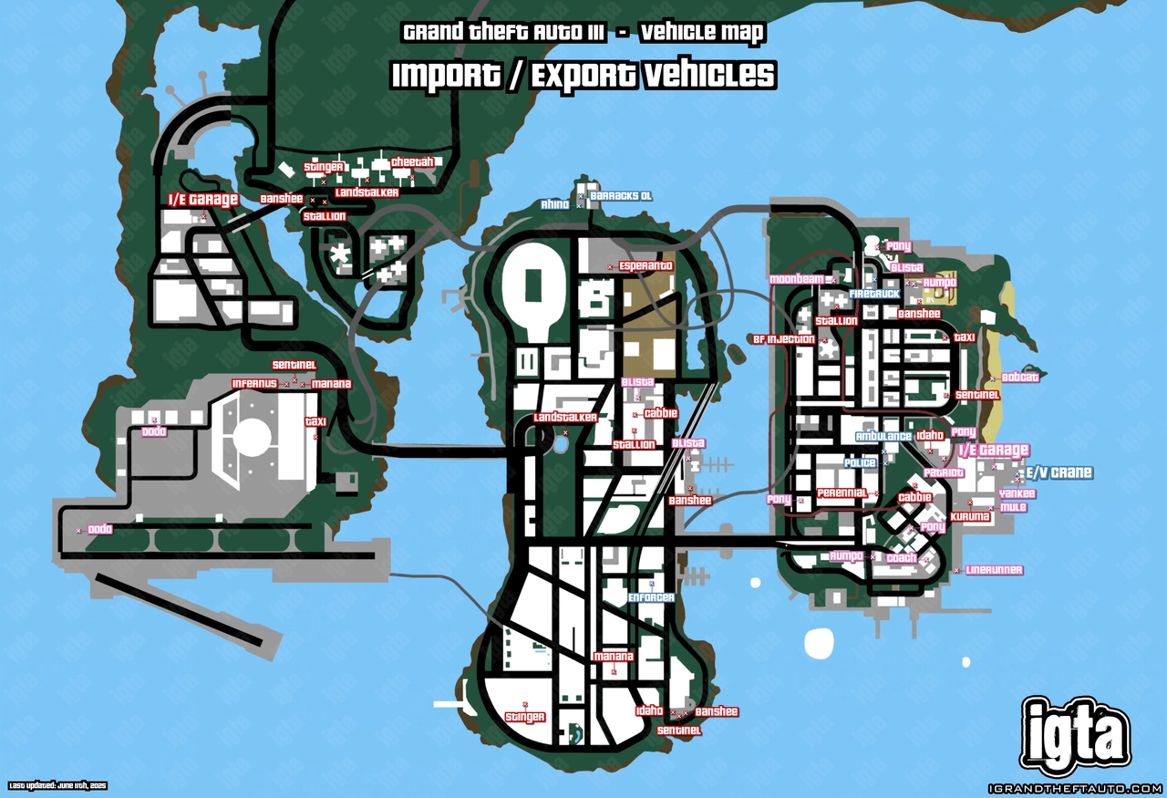 GTA III Import / Export Vehicles Map