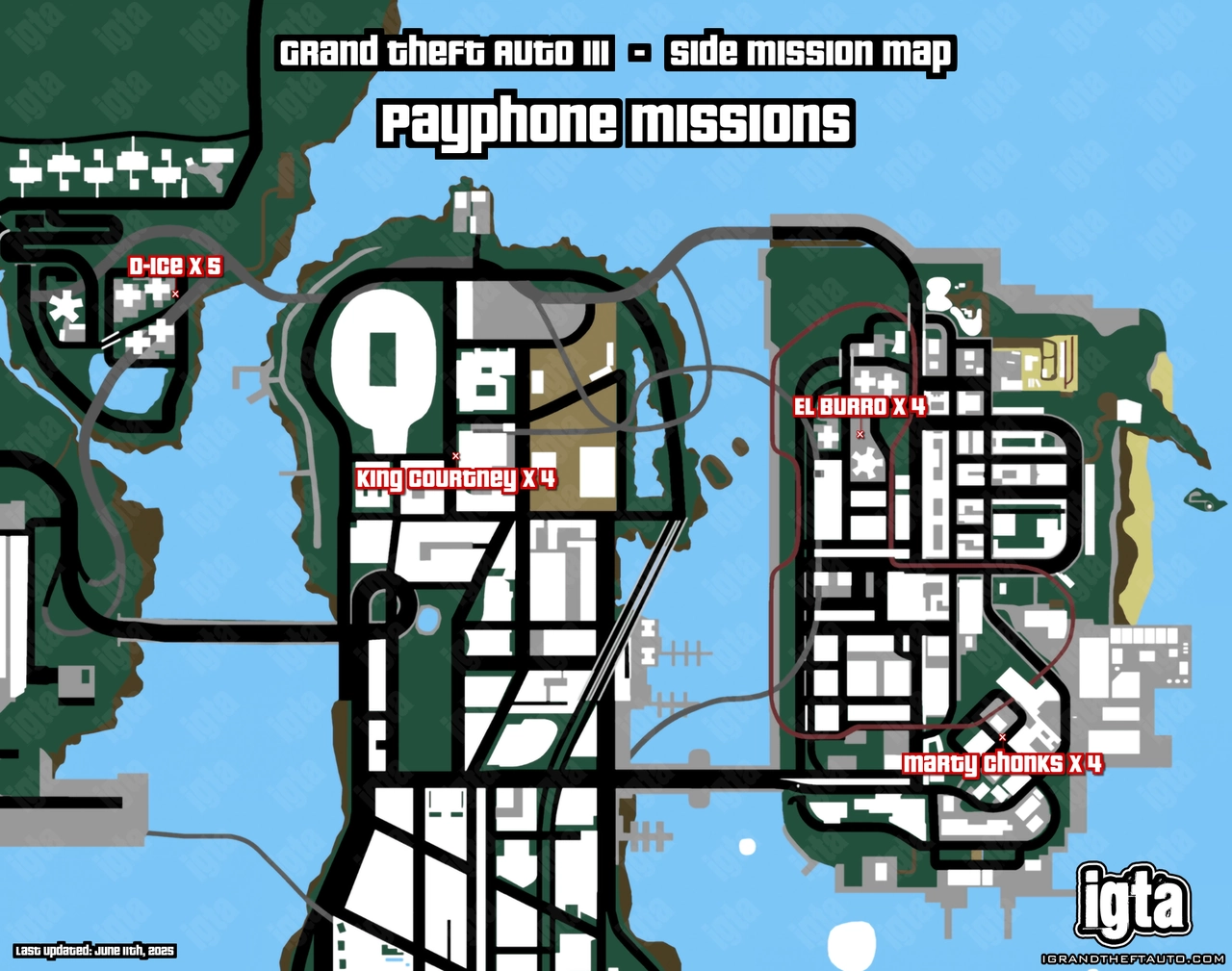 GTA III Payphone Missions Map