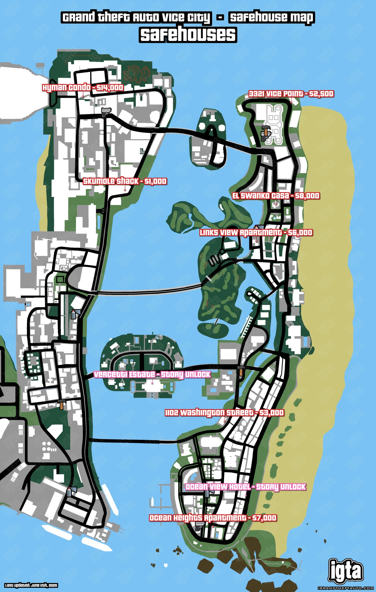 GTA Vice City Safehouses Map