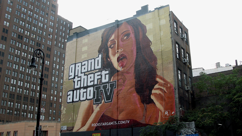 A GTA4 painted billboard in New York City.